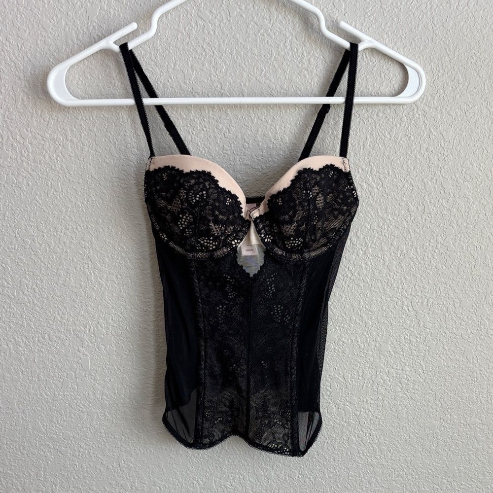 Victoria's Secret Black Cream Lace Corset Top 32B